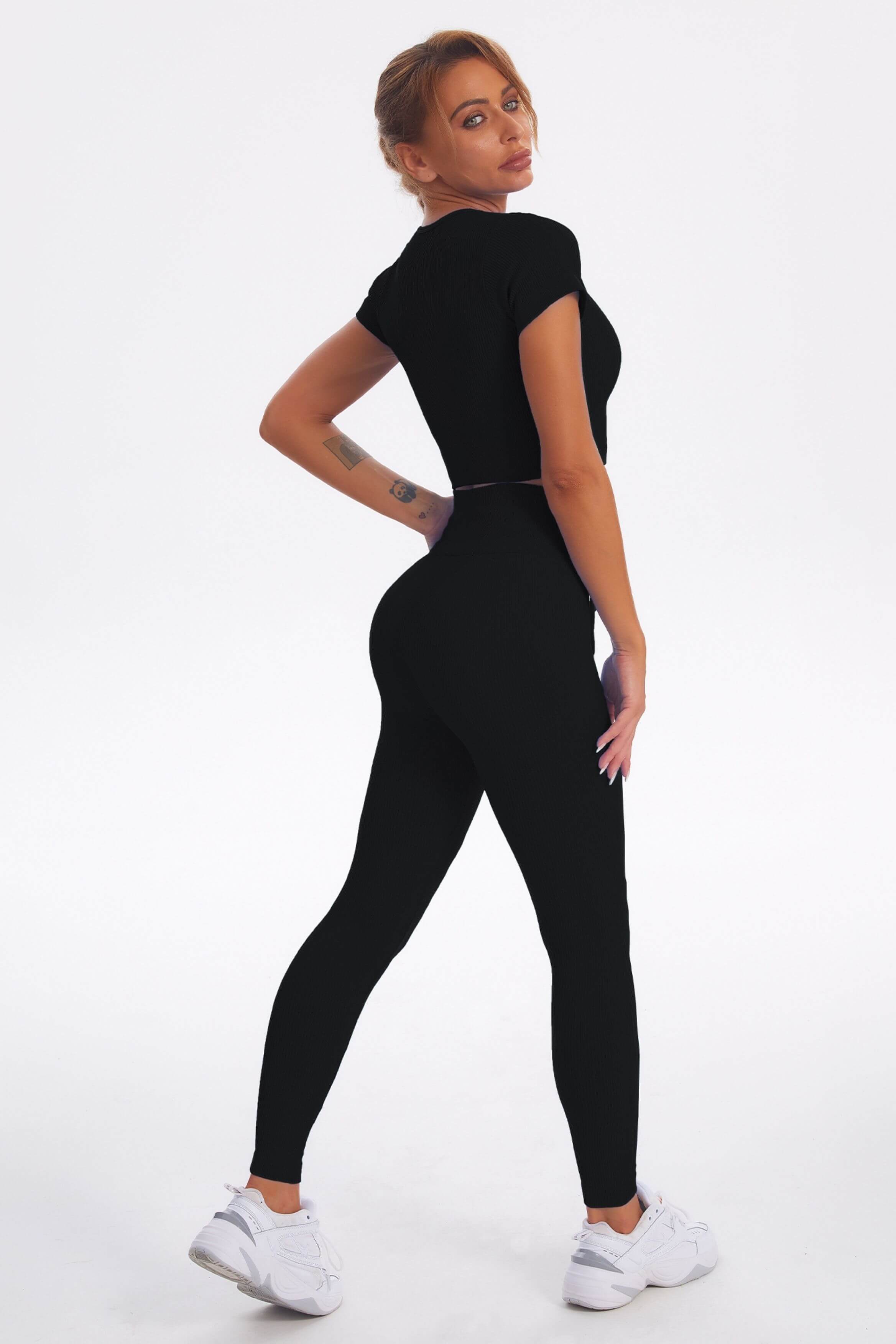 Black Ribbed Seamless Yoga Set  High-Waist Workout Set - Fix Dancewear